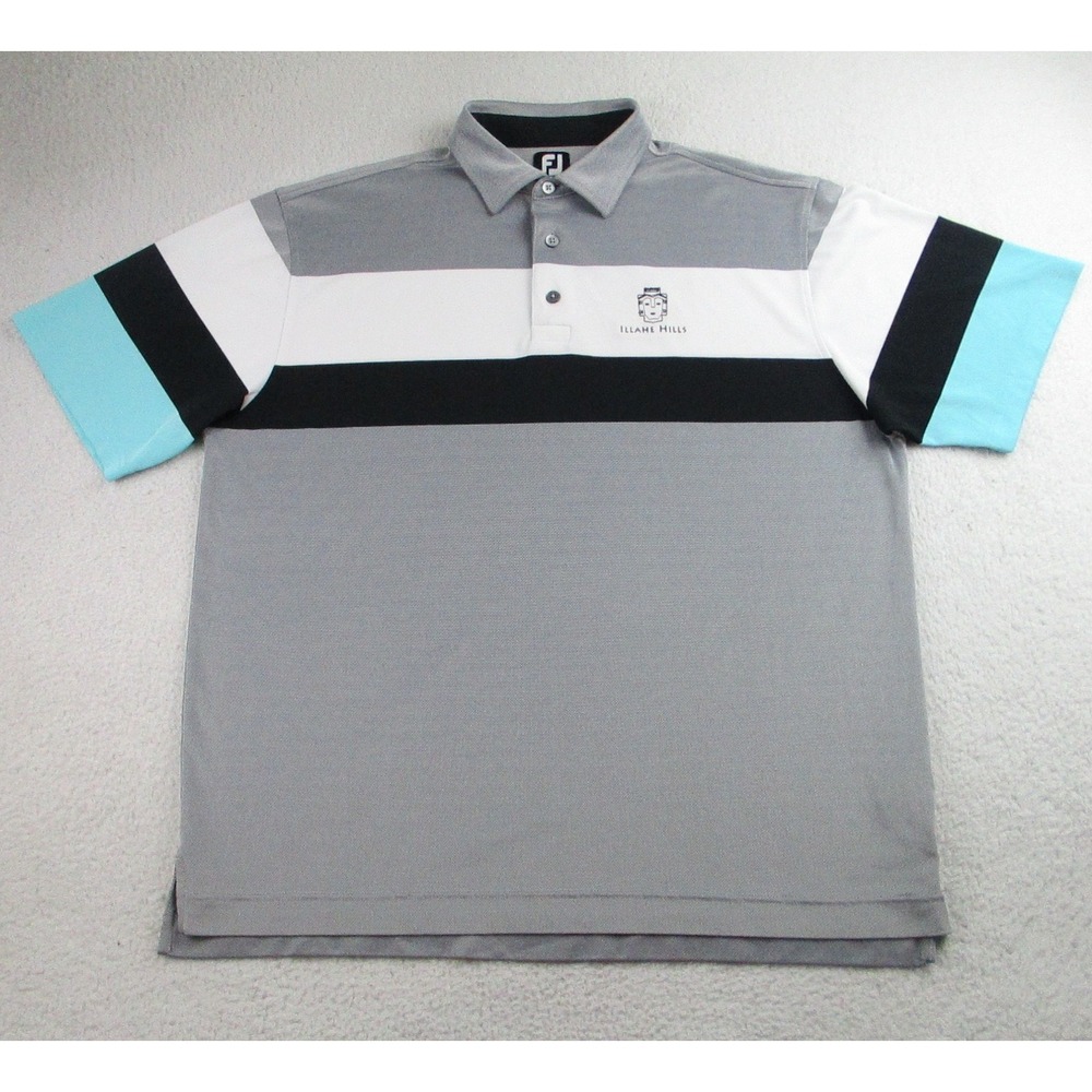 FootJoy Golf Polo Shirt Mens XL Illahe Hills Gray White Blue Moisture Wicking